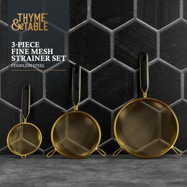 Alt view image 2 of 5 - Thyme & Table 3-Piece Fine Mesh Gold Strainer Set