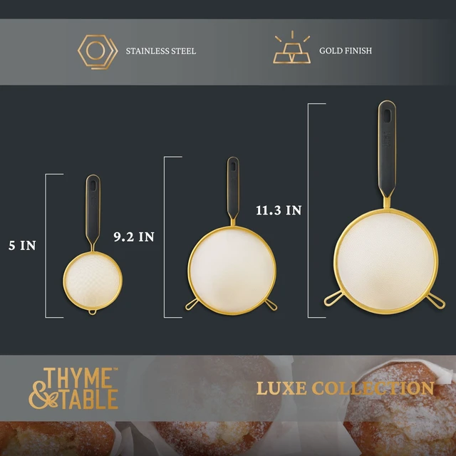 Alt view image 3 of 5 - Thyme & Table 3-Piece Fine Mesh Gold Strainer Set