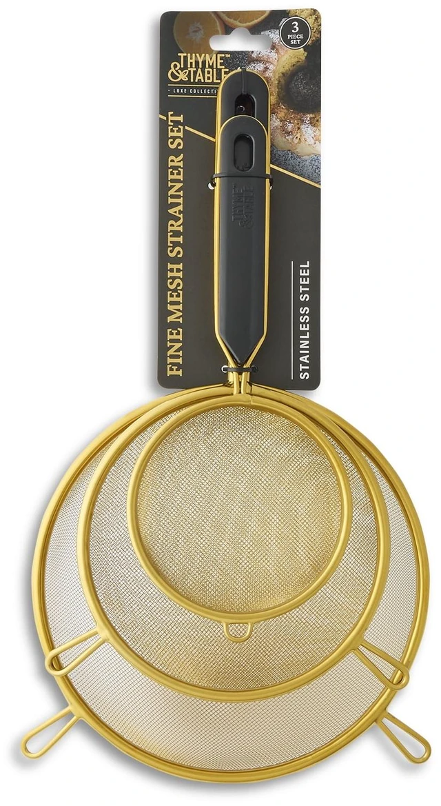 Alt view image 4 of 5 - Thyme & Table 3-Piece Fine Mesh Gold Strainer Set