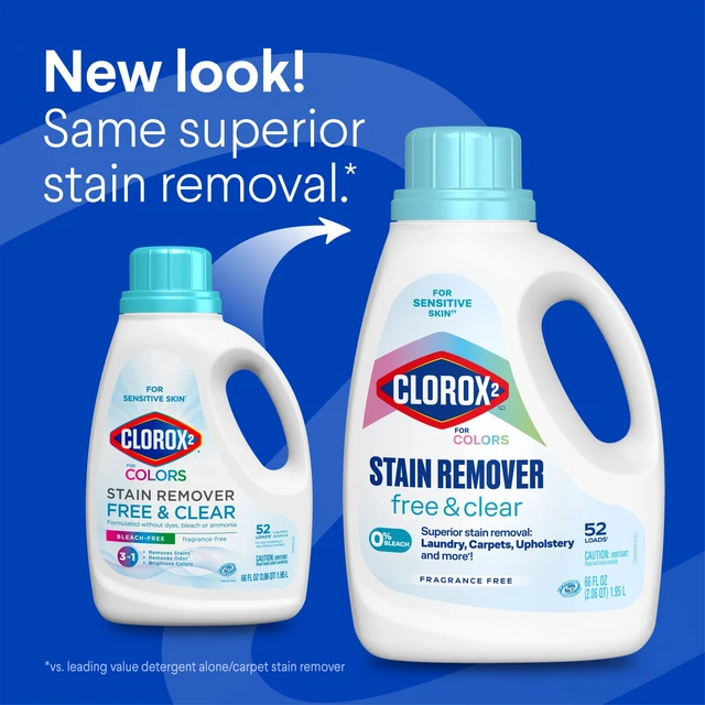 Alt view image 2 of 5 - Clorox 2 For Colors Stain Remover, 2-in-1 Laundry + Fabric, Free and Clear, 66 fl oz