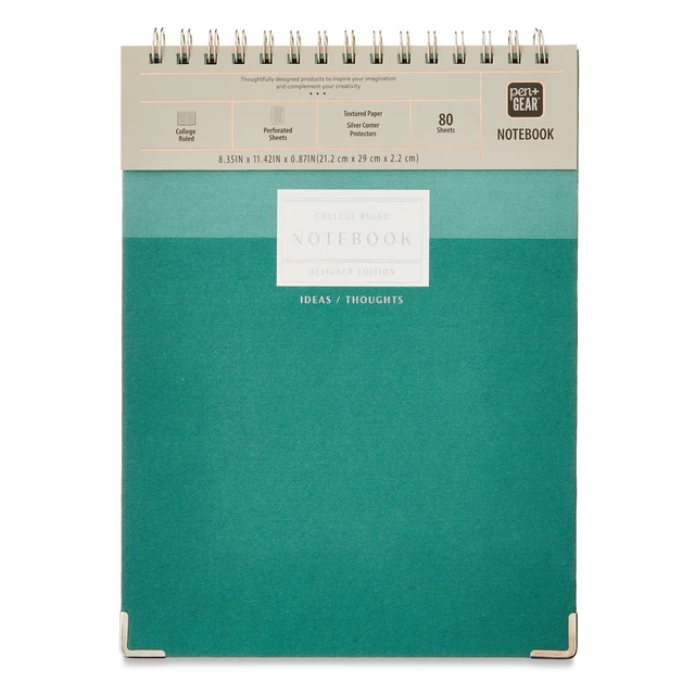 Alt view image 3 of 5 - Pen+Gear Spiral Journal, 8"x10.75", 80 Perforated Ruled Sheets, Green Top