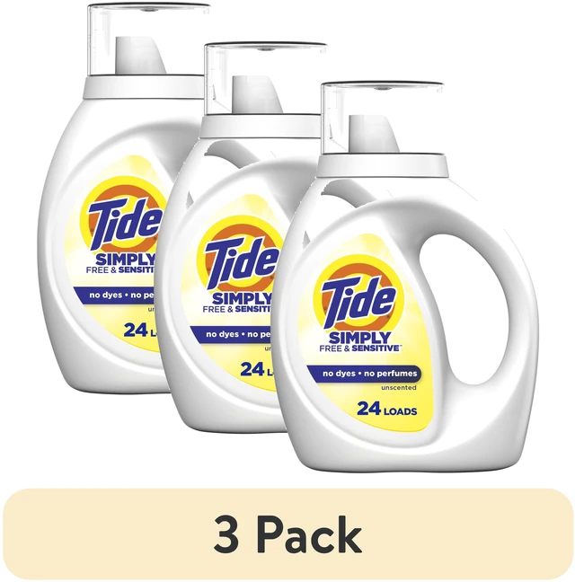 Main image of Tide Simply Liquid Laundry Detergent, Free & Sensitive, 32 fl oz, 24 Loads (Pack of 3)