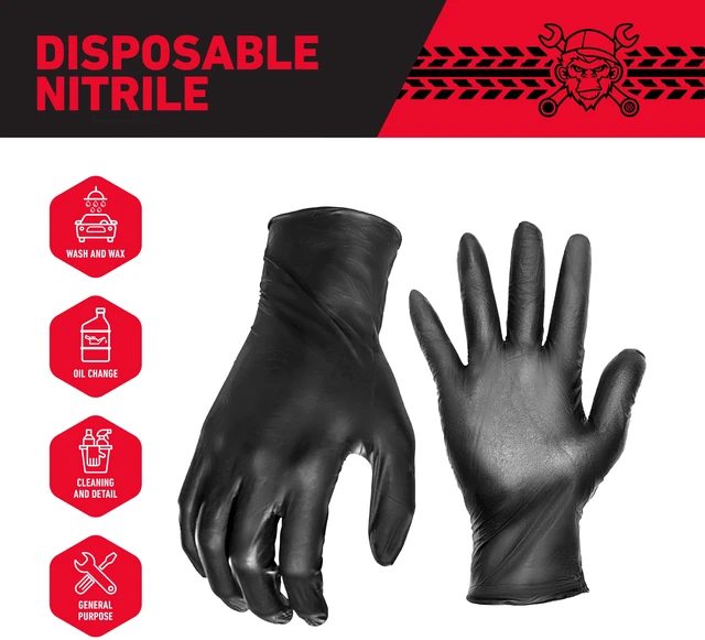 Alt view image 6 of 6 - Grease Monkey Disposable Nitrile Gloves, Large, Black, Latex Free, 3 Pack (20 Count)