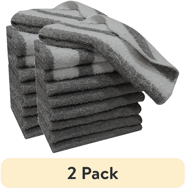Main image of 2-Pack Mainstays 9-Pack Solid/Stripe Kitchen Dishcloth Set, Gray