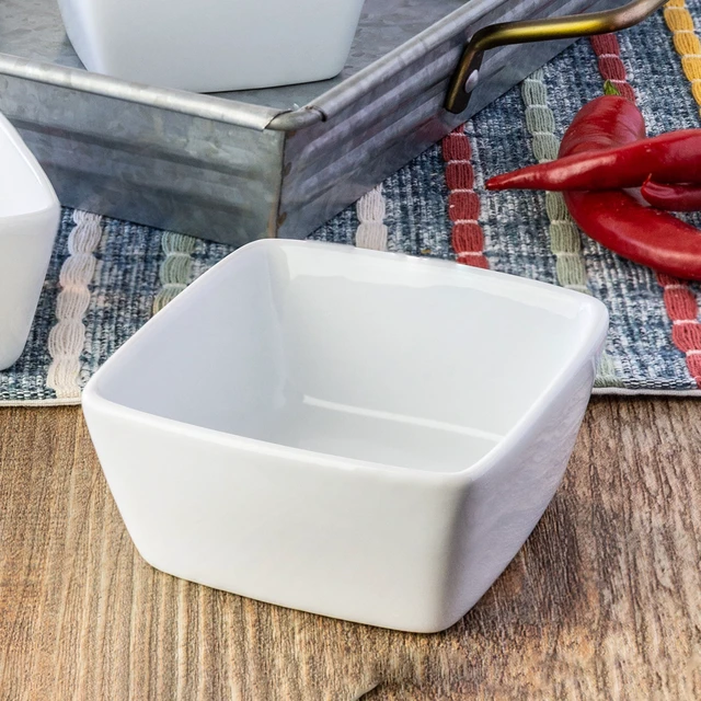Alt view image 3 of 6 - 4-Pack Better Homes & Gardens White Porcelain Square Dipped Bowl, 6oz