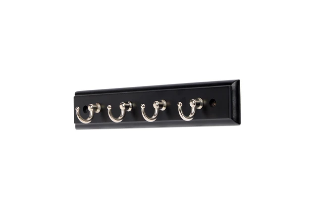 Alt view image 5 of 5 - Mainstays Black 8.75in Key Rail with 4 Satin Nickel Hooks, 2lb Capacity, for Keys Mail and Leashes, 1 Pack