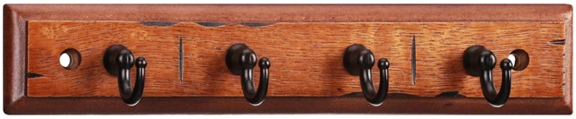 Main image of Mainstays Antique Walnut Key Rail with 4 Satin Nickel Hooks, 8.75in, 2lb Capacity, 1Pack