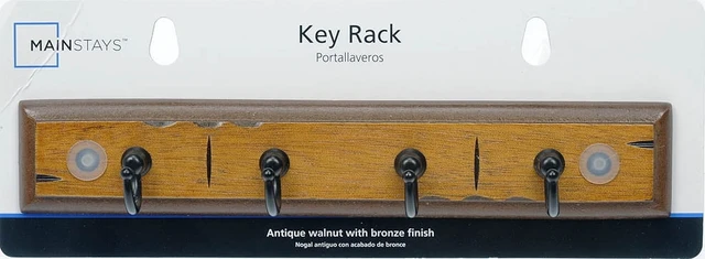 Alt view image 5 of 6 - Mainstays Antique Walnut Key Rail with 4 Satin Nickel Hooks, 8.75in, 2lb Capacity, 1Pack