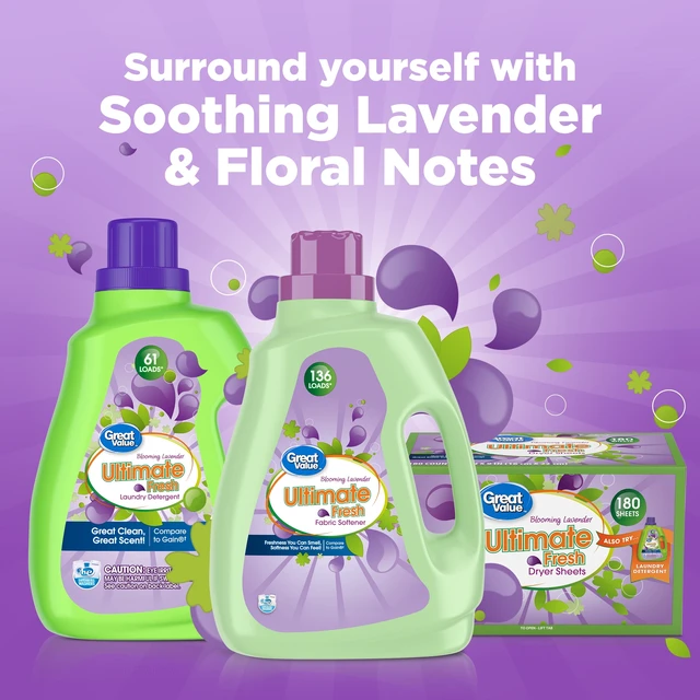 Alt view image 2 of 6 - 100FLOZ, 136Loads Great Value Ultimate Fresh Fabric Softener, Blooming Lavender