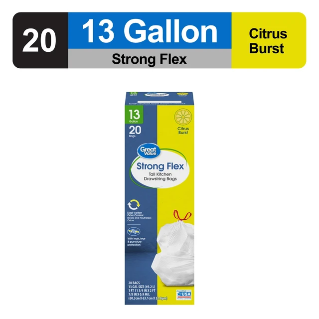 Alt view image 2 of 6 - Great Value Strong Flex 13-Gallon Drawstring Tall Kitchen Trash Bags, Citrus Burst, 20 Count