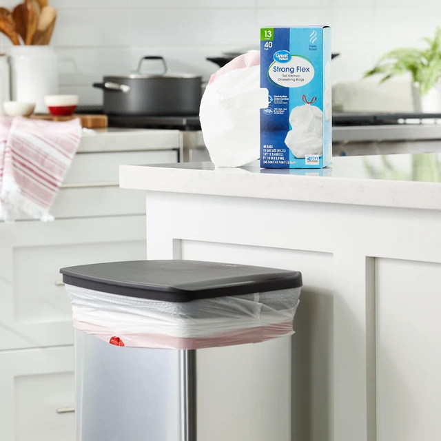 Alt view image 6 of 6 - Great Value 13-Gallon Strong Flex Drawstring Tall Kitchen Trash Bags, Fresh Scent, 40 Bags