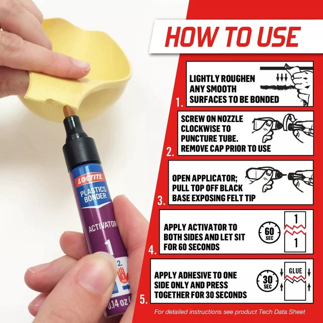 Alt view image 4 of 5 - Loctite Super Glue Plastics Bonding System, 1-0.14oz Activator Stick + 1-0.07oz Glue Tube, Clear, 0.21fl oz Kit