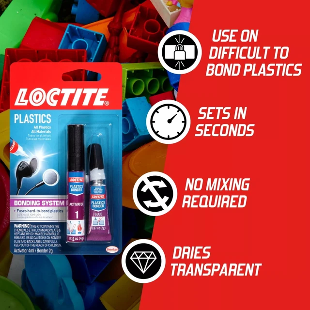Alt view image 2 of 5 - Loctite Super Glue Plastics Bonding System, 1-0.14oz Activator Stick + 1-0.07oz Glue Tube, Clear, 0.21fl oz Kit
