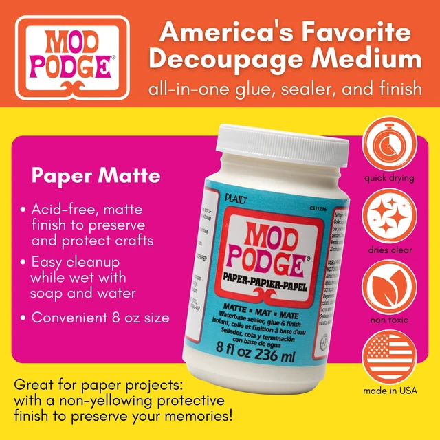 Alt view image 2 of 5 - Mod Podge Paper Glue, Sealer and Finish, 8 Fl Oz, Matte