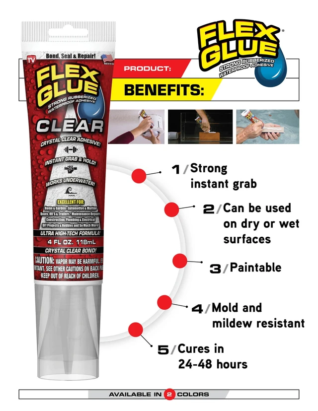 Alt view image 5 of 5 - Flex Seal Flex Glue 4 Ounce Clear Strong Rubberized Adhesive