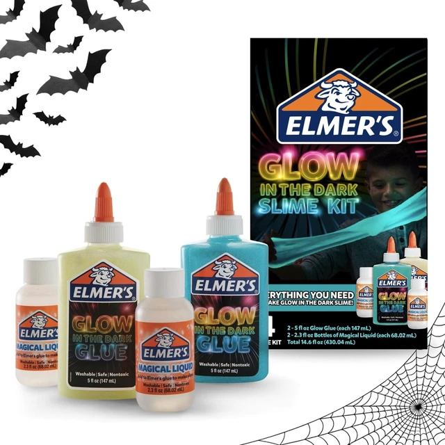 Main image of Elmer's Glow-in-the-Dark Slime Kit, 4 Count, Assorted Colors, with Glue Slime Activator