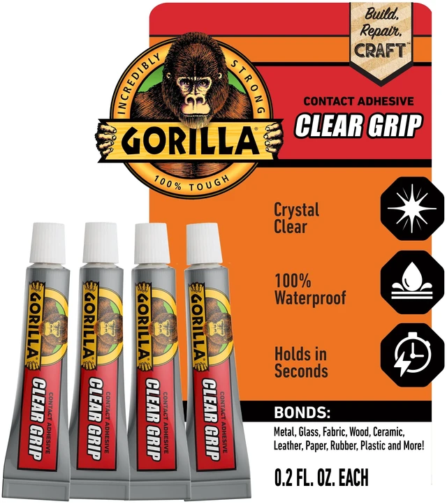 Main image of Gorilla Clear Grip Contact Glue 0.2 fl oz Mini Tubes, 4Count