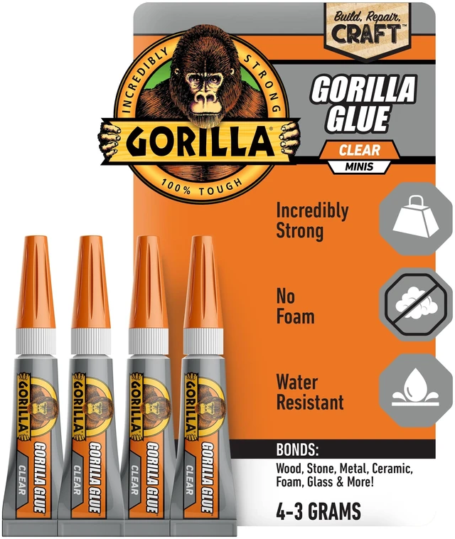 Main image of Gorilla Clear Glue Mini 3g Tubes, 4 Count, Total 12g (0.42 Oz)