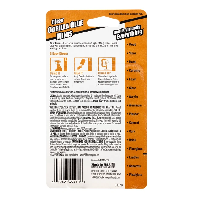 Alt view image 3 of 5 - Gorilla Clear Glue Mini 3g Tubes, 4 Count, Total 12g (0.42 Oz)