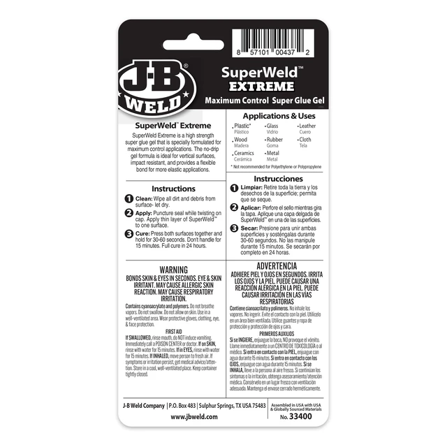 Alt view image 4 of 5 - J-B Weld Super Weld Extreme Instant Glue Adhesive, Clear, 0.53oz
