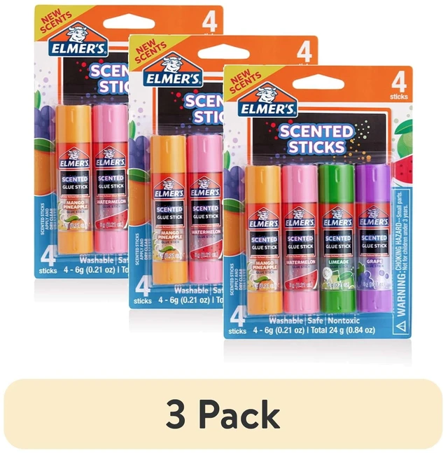 Main image of Elmer's Scented Glue Sticks, School Glue, Clear, 6g Each, 4 Count, 5 Minute Dry Time (Pack of 3)