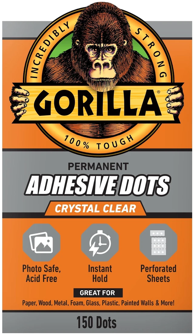 Main image of Gorilla Permanent Adhesive Dots, 150 Count, Strong Bond for Crafting