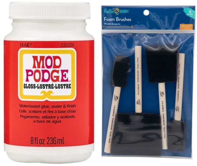 Main image of Mod Podge Gloss Sealer Glue and Finish Bundle with Hello Hobby 4-Piece Foam Brush Craft