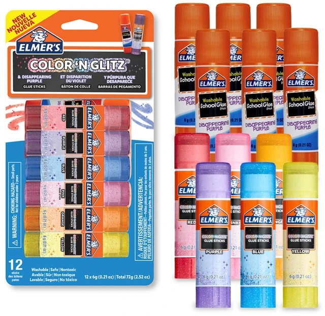 Main image of Elmer's Color 'n Glitz Glue Sticks, Washable, Assorted Colors, 6g, 12-Pack