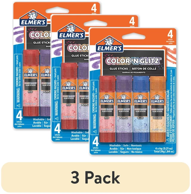 Main image of Elmer's Color 'N Glitz Washable Glitter Glue Sticks, Assorted Colors, 6 Gram, 4-Pack (3 Pack)