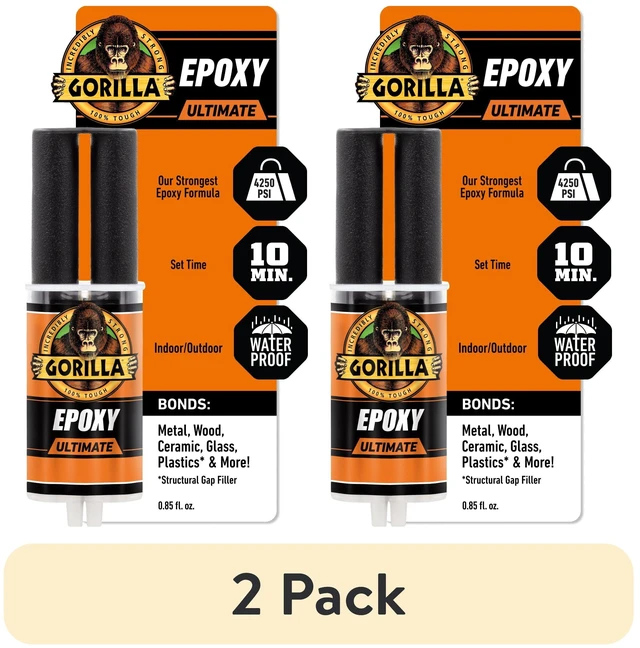 Main image of Gorilla Glue Ultimate Epoxy 25ML Syringe, 2 Pack, Black Finish, Waterproof Adhesive