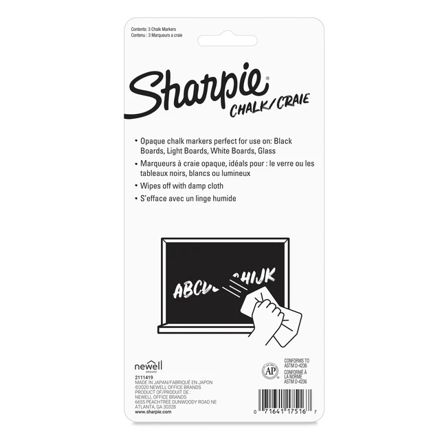 Alt view image 4 of 7 - Sharpie Chalk Markers, Wet Erase, Assorted Colors, 3 Count