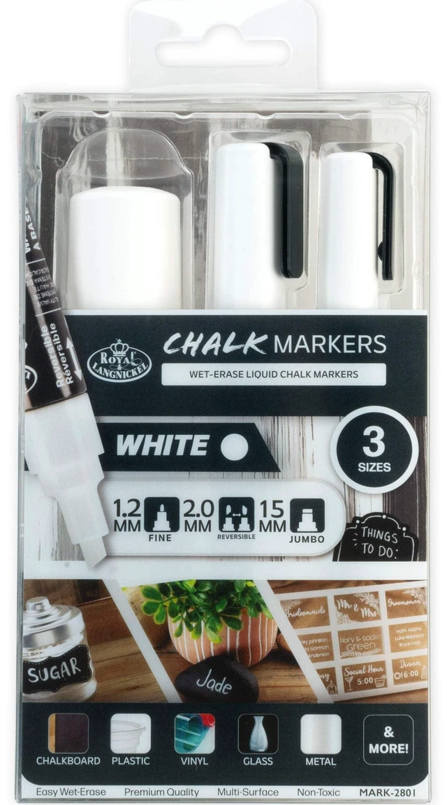 Main image of Royal & Langnickel Chalk Markers Variable Tip Sizes White 3 Pack