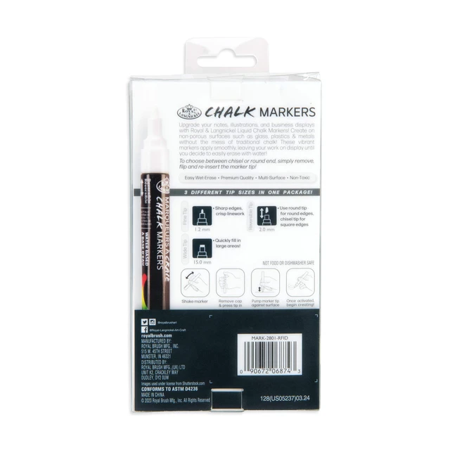 Alt view image 6 of 6 - Royal & Langnickel Chalk Markers Variable Tip Sizes White 3 Pack