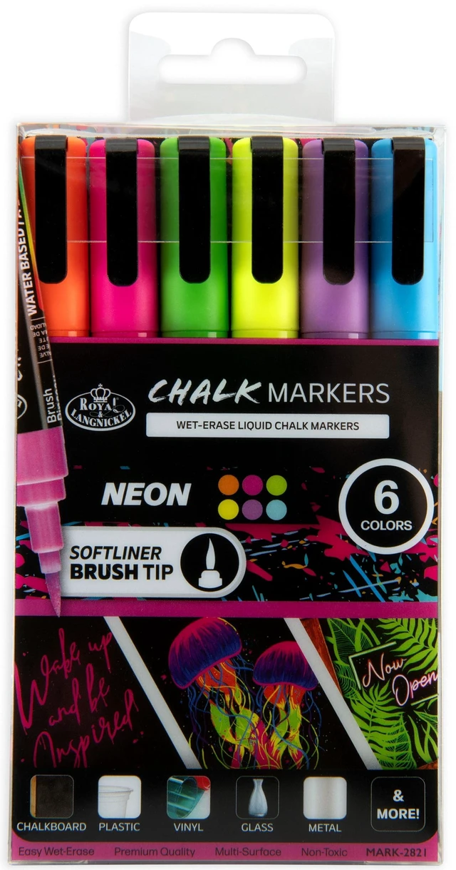 Main image of Royal & Langnickel 6-Pack Artist Chalk Markers with Brush Tips, Neon Colors