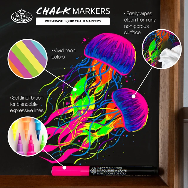 Alt view image 4 of 6 - Royal & Langnickel 6-Pack Artist Chalk Markers with Brush Tips, Neon Colors