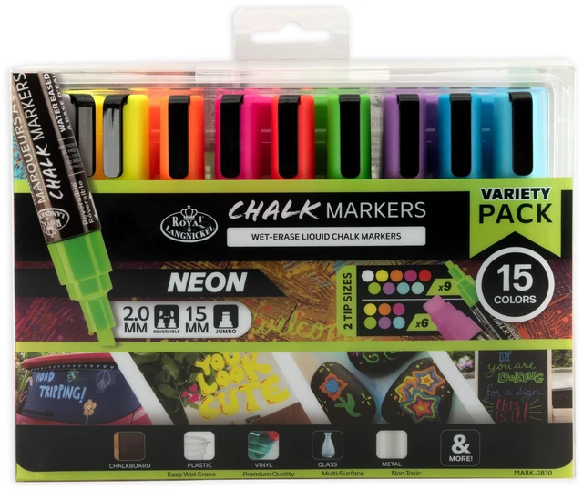 Main image of Royal & Langnickel 15-Piece Neon Chalk Marker Variety Set, 2mm and 15mm