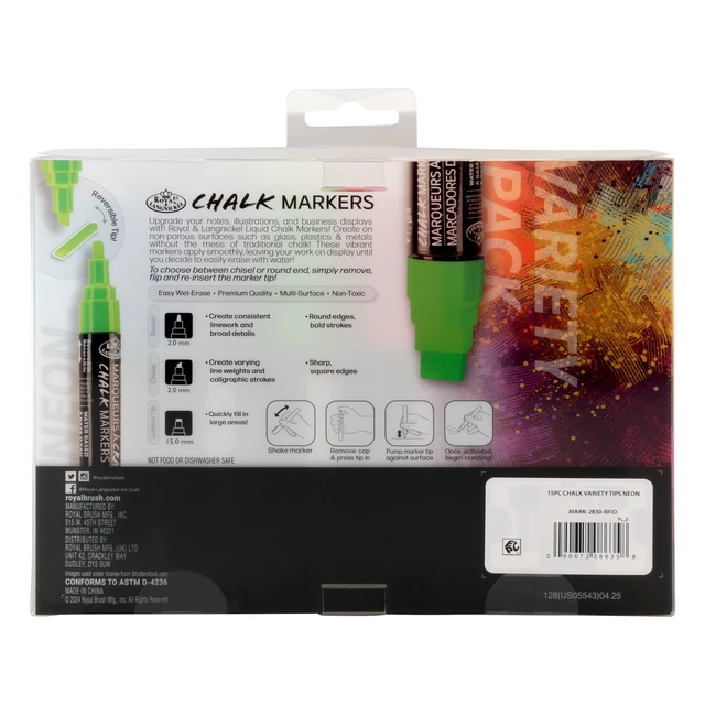 Alt view image 6 of 6 - Royal & Langnickel 15-Piece Neon Chalk Marker Variety Set, 2mm and 15mm