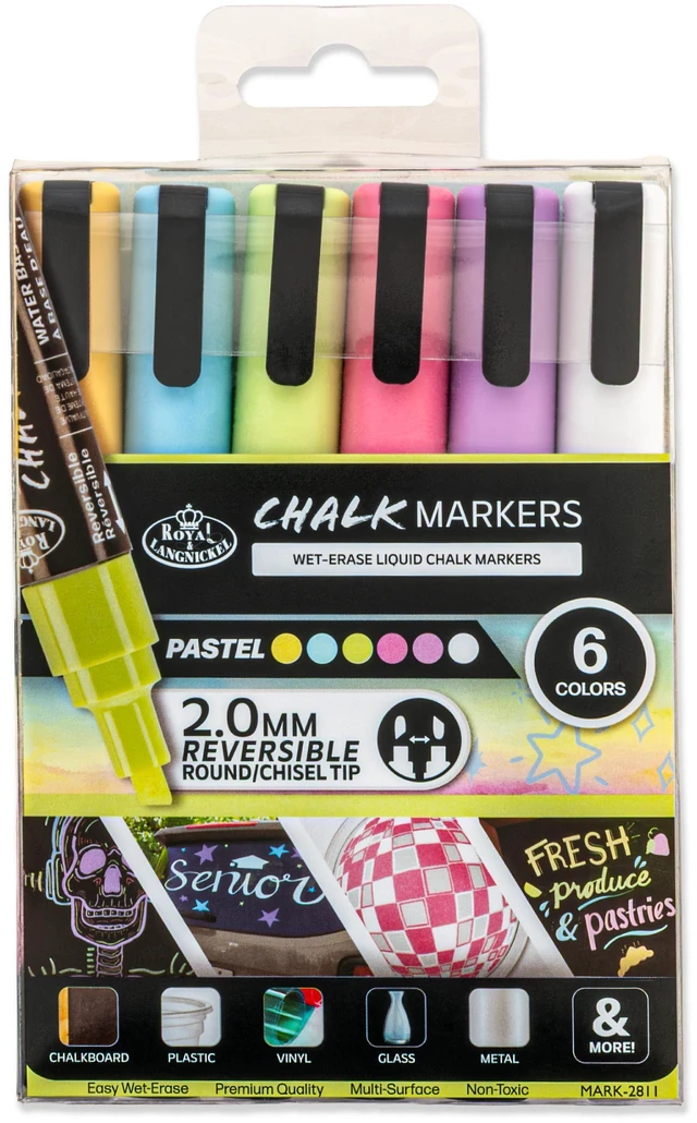 Main image of Royal & Langnickel Pastel Chalk Markers, 6-Piece, Reversible Tip, 2.0mm