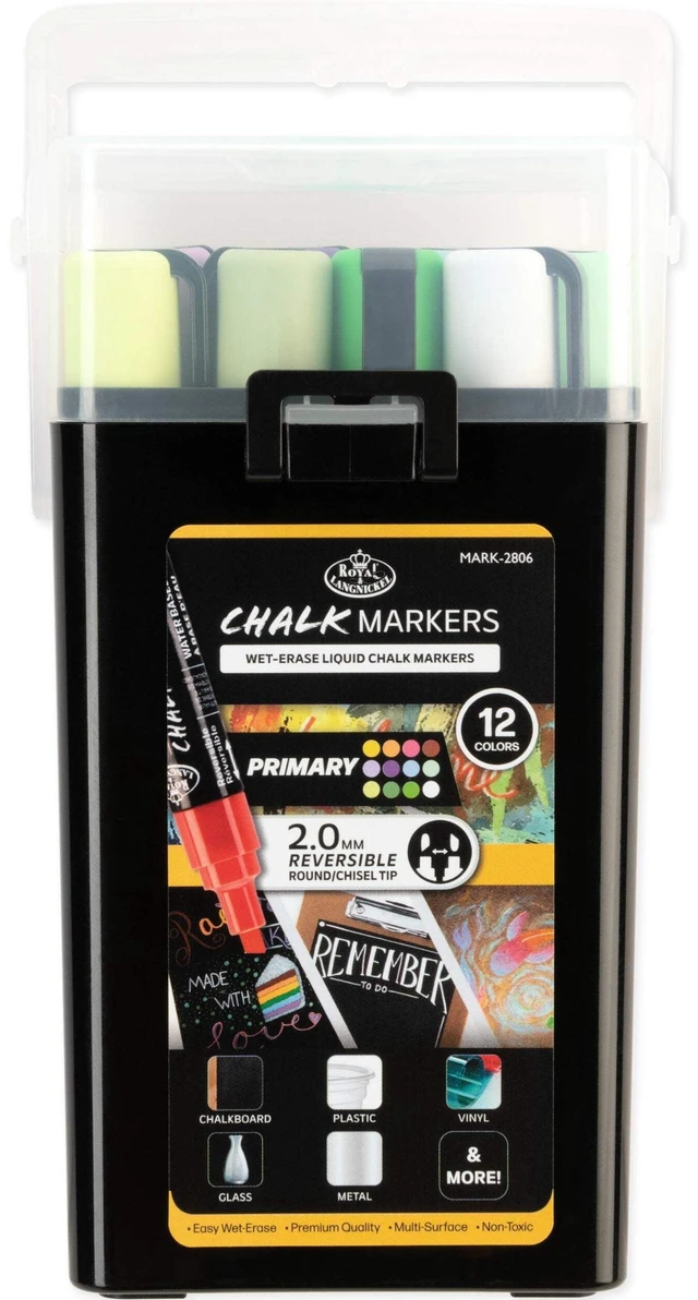Main image of Royal & Langnickel Chalk Markers 12 Pack with Storage Case, 2.0mm Tips, Primary Colors