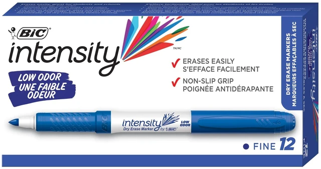 Main image of BIC Intensity Blue Low Odor Fine Tip Dry Erase Markers, 12-Count Pack