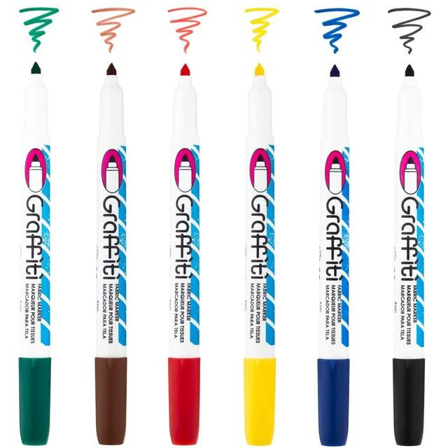 Alt view image 3 of 5 - Marvy Uchida Permanent Fabric Markers, Brush Tip, 6-Count, Non-Toxic, Primary Colors