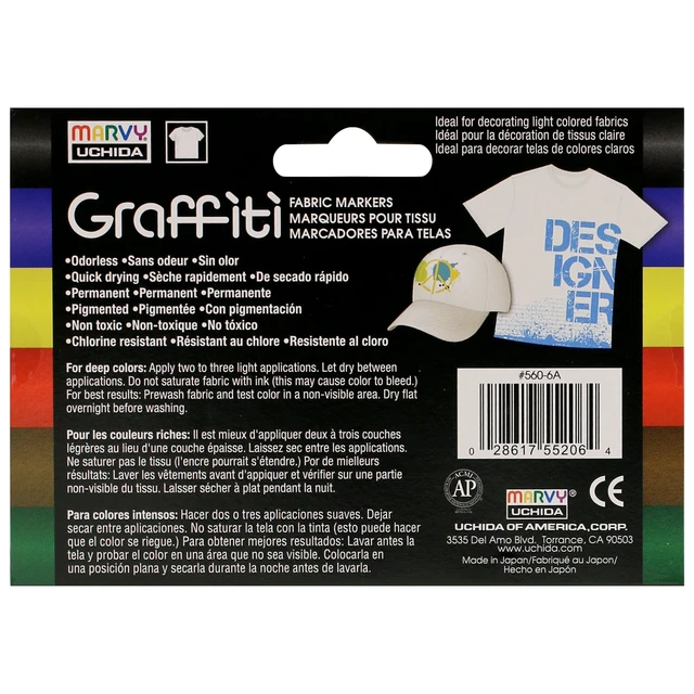 Alt view image 5 of 5 - Marvy Uchida Permanent Fabric Markers, Brush Tip, 6-Count, Non-Toxic, Primary Colors