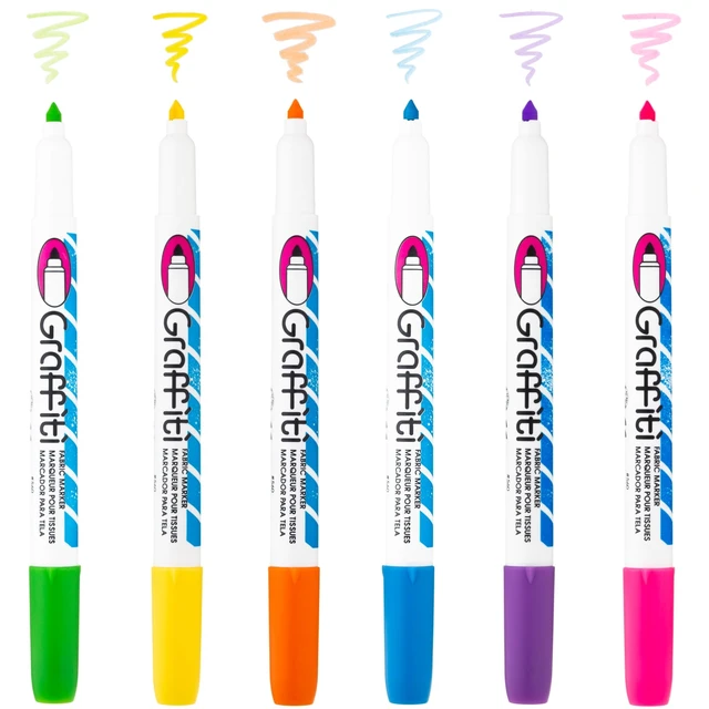 Alt view image 3 of 4 - Marvy Uchida Neon Graffiti 6-Piece Permanent Fabric Marker Set, Vibrant Colors