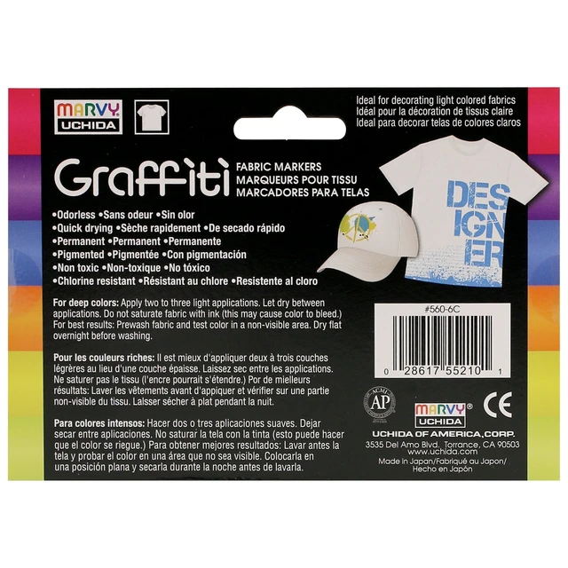 Alt view image 2 of 4 - Marvy Uchida Neon Graffiti 6-Piece Permanent Fabric Marker Set, Vibrant Colors