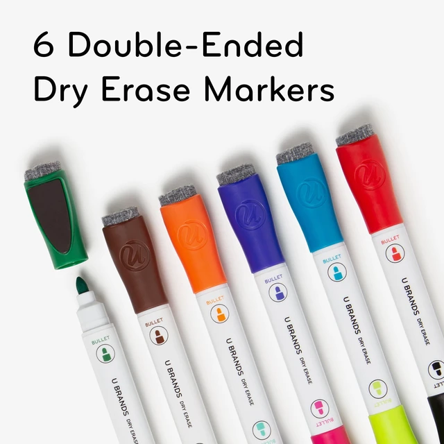 Alt view image 3 of 5 - U Brands Double-Ended Magnetic Dry Erase Markers, Bullet Tip, 6 Count, Assorted Colors