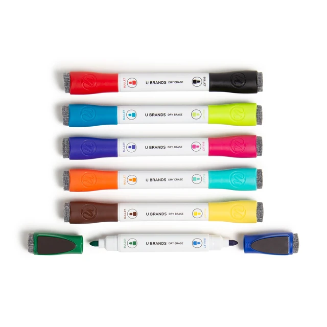 Alt view image 2 of 5 - U Brands Double-Ended Magnetic Dry Erase Markers, Bullet Tip, 6 Count, Assorted Colors
