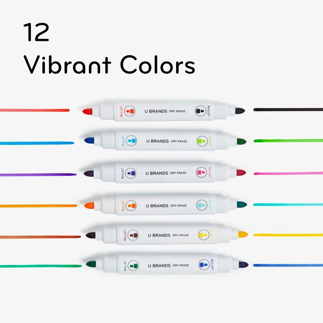 Alt view image 4 of 5 - U Brands Double-Ended Magnetic Dry Erase Markers, Bullet Tip, 6 Count, Assorted Colors