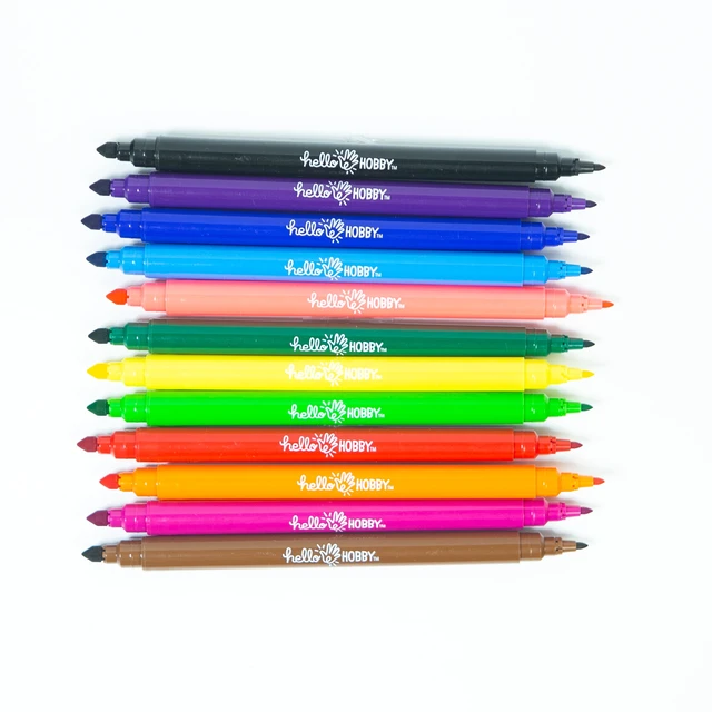 Alt view image 2 of 4 - Hello Hobby Dual Tip Markers, Brush and Fine Tips, Washable, Assorted Classic Colors, 12 Count