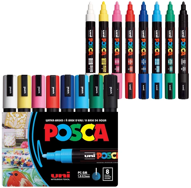 Main image of Uni POSCA PC-5M Water-Based Paint Markers, Medium Tip (1.8-2.5mm), Assorted Ink, 8 Count