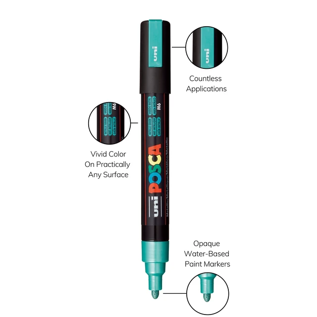 Alt view image 3 of 6 - Uni POSCA PC-5M Metallic Paint Markers, 8 Shimmer Colors, Reversible Medium Tip (1.8-2.5mm), Acrylic Paint Pens for Artists